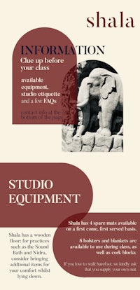 a flyer for shala studio equipment