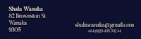 a business card with the name shala wanaka
